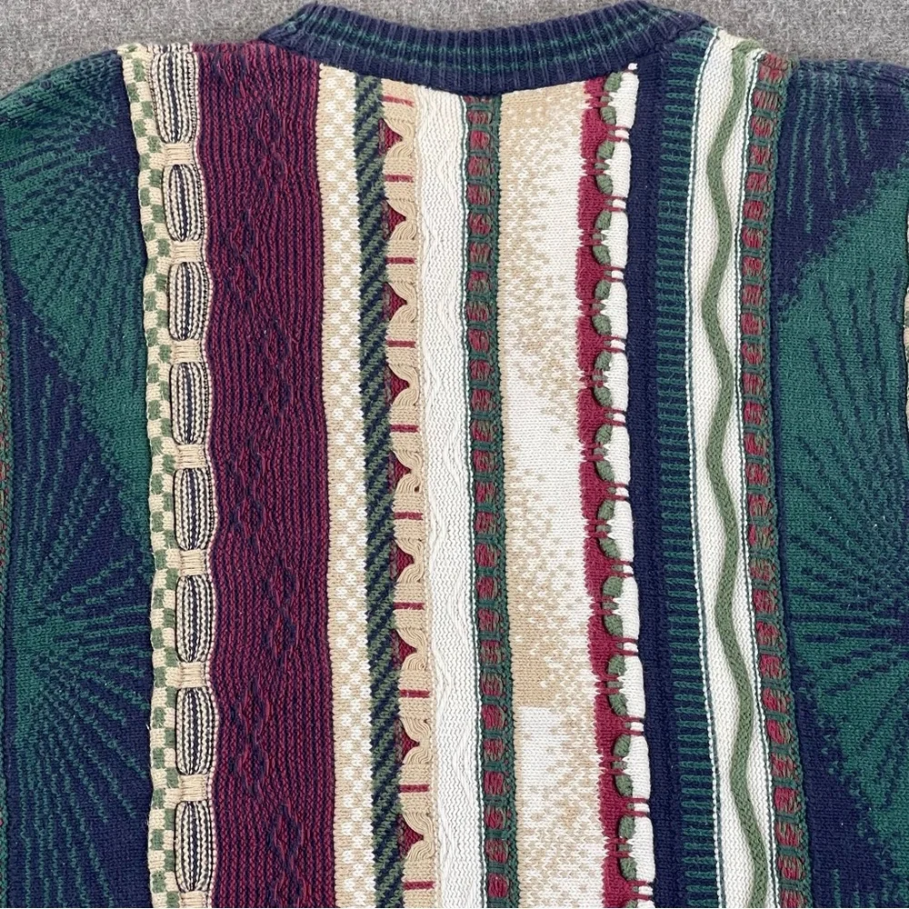 Vtg Cotton Traders 3D Knit Sweater Mens Medium Chunky Cable Coogi Style Cosby